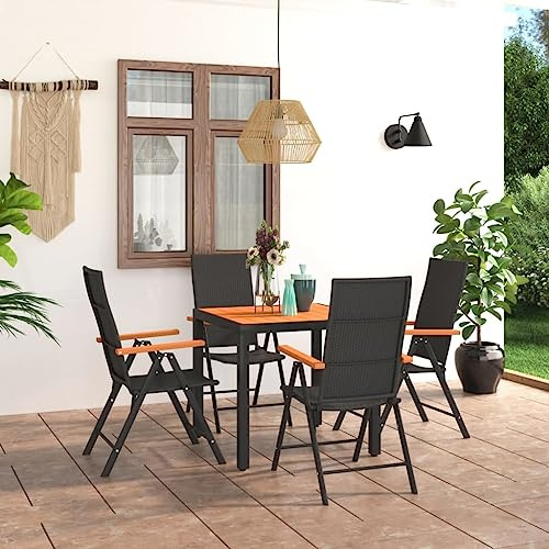 Qnhdfrt Garten Essgruppe Set 5 Teile Schwarz Braun PE Rattan Tisch und Stühle mit Verstellbaren Lehnen für Terrasse Balkon Garten
