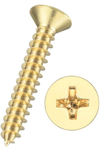 Kozelo 200pcs Phillips Wood Screws - [#4x3/4] Carbon Steel Brass | Flat Head Countersunk Self Tapping Screws for Furniture Assembly, Interior Trim, Outdoor Construction