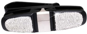 Sosoport Car Glasses Holder Full Rhinestone Decoration Rotating Sunglasses Clip for Car Visor Eyewear Rack for Night Driving
