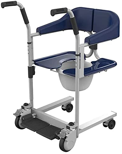 Manueller Patienten-Transferstuhl mit 360°-Rollen, Dusch-Rollstuhl für ältere Menschen & Behinderte, Heimpflege-Aufzug für Badezimmer, sitzender Patientenschalthebel, Blau