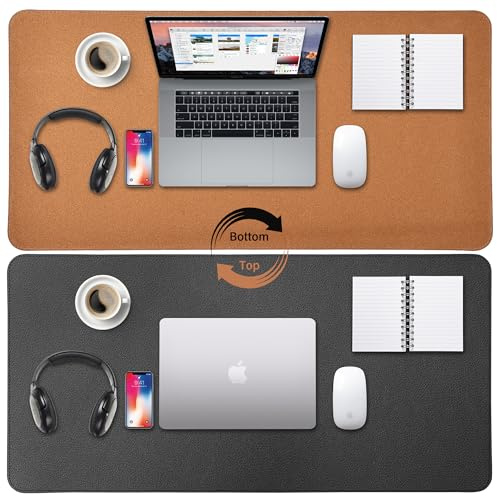 TORVEN Schreibtischunterlage 80 x 40 cm – Schreibtisch Unterlage aus Leder und Kork, Desk Mat in Schwarz, Grau, Beige, Braun, Rosa, Schreibunterlage Rutschfest & Wasserdicht & Leicht zu Reinigen