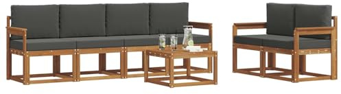 vidaXL Outdoor-Sofagarnitur mit Kissen 7 pcs Natur und Anthrazit, Akazienholz Garten-Sofa-Set, Moderne Gartenmöbel, langlebige Couch, schicke Lounge, ergonomisches Design