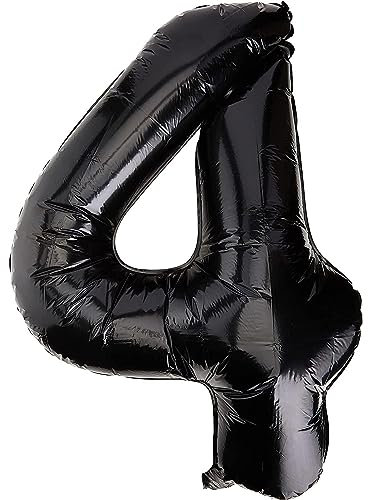 Black Number 4 Shaped Large Foil Balloon (86cm) 1 Piece - Perfect for Birthday Parties and Special Events