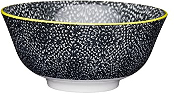 KitchenCraft Footed Contemporary Flower-Patterned Ceramic Bowls, Ceramic, Black/White, 15.5 x 15.5 x 7.5 cm