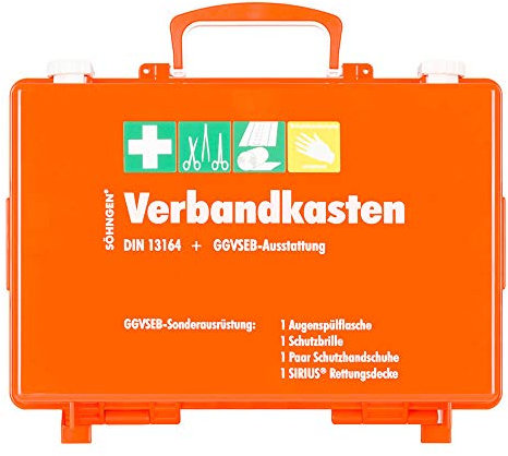 SÖHNGEN GGVSEB/KFZ-Verbandkasten SN-CD, orange, mit DIN 13164 + GGVS Ausrüstung, Art.-Nr. 301012 | Verbandskasten | Notfallkoffer | Erste Hilfe Kasten