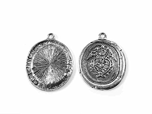 Vintageparts Anhänger als Wachssiegel in antik silberfarben 2 Stück DIY Schmuck Schild Mittelalterfest Schmuckanhänger Wappen