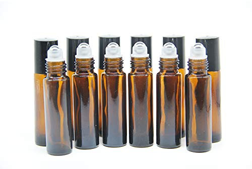YIZHAO Braun 10ml Roll On Glasflaschen für Ätherisches Öl, Leer Roll On Flasche mit Edelstahl Roller Bällen, für Aromatherapie-Gemische, Duftstoff, Parfüm,Massage - 12 Pcs