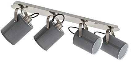 EGLO Deckenlampe Villabate, 4 flammige Textil Deckenleuchte, Deckenspot aus Stahl, Stoff, Farbe: Nickel matt, grau, Fassung: E27