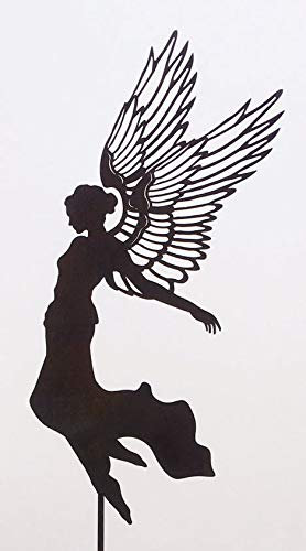 Engel Aurelie große Flügel Höhe 85 cm + Stab Gartenstecker Edelrost Rost rostige Gartendekoration + Original Pflegeanleitung von Steinfigurenwelt