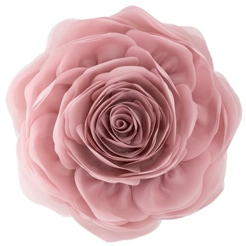 JWH Decorative Flower Throw Pillow Cover Velvet Floral Accent Pillow Cases Round Cushion Handmade Pillowcase for Bedroom Bed Couch Living Room 14 Inch Rose Gold