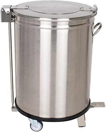 Beeketal 'BGA-100' Gastro Treteimer Mülleimer 100l aus Edelstahl - Küchen Abfalleimer Tonne mit Deckel (abnehmbar), Rollen, Transportgriff und mit manuellem Fußhebel