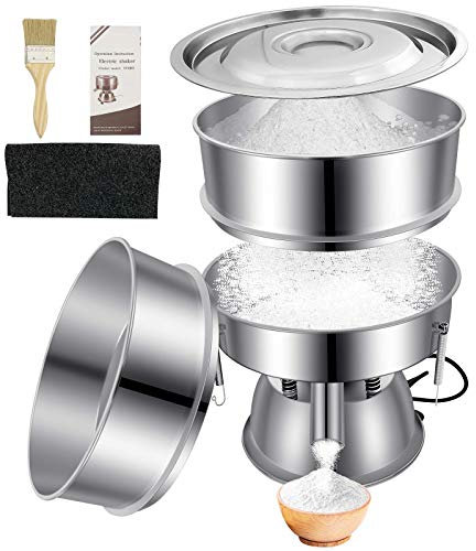 Sidasu Automatic Powder Sifter Machine 12 Mesh 80 Mesh Automatic Sieve Shaker Vibrating Machine 110V Stainless Steel Sieve Shaker Machine with 2 Screens, Sieve Shaker Machine for Flour Powders