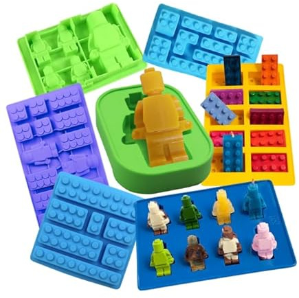 7 Pcs Chocolate Silicone Moulds, Building Bricks Multi-Size Candy Moulds, Robots Figures Jelly Molds, for Building Block Themes Kids Cake Cupcake Decorations, Candy Chocolate Baking Molds
