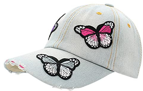 dy_mode Damen Kappe Mütze Baseball Cap Schmetterling Muster - K004 (K206-Butterfly-Vintageblau)