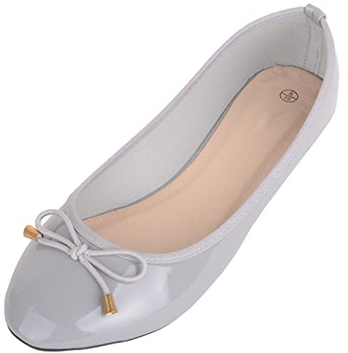 Womens Slip On Faux Patent Leather Smart Casual Work School Ballerina Style Dolly Shoes - Grey - UK 6 / EU 39