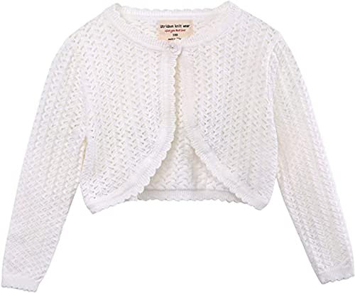 Bambini Neonate Cardigan Manica Lunga Cotone Maglione Festa Nuziale Coprispalle Primavera Autunno Vestiti, 80, Bianco, 6-12 Mesi