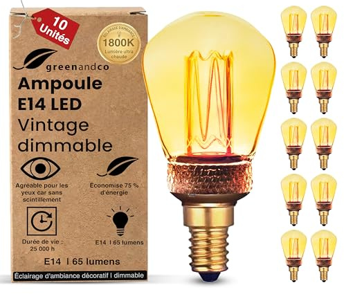 greenandco 10x Decorative Dimmable LED Vintage Light Bulb | E14 ST45 | Amber | 2.3W 65lm | 1800K Extra Warm White | 320° | 230V | Flicker Free