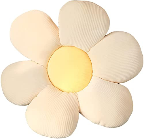 LANFIRE Flower Throw Pillow Seat Cushion Floor Pillow Cushion Flower Shape Bed Sofa Chair Car Seat Nap Throw Cushion (15 inches, White yellow)