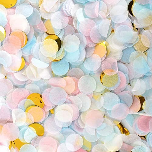 50 g Rundes Konfetti, 1cm Konfetti Papier, Seidenpapier Konfetti Papier, Runde Tissue Confetti für Geburtstag Dekoration Hochzeit Baby-shower Valentinstag Taufe (Rosa und Blau)