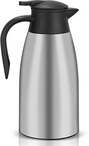 2 Litre 304 Stainless Steel Thermal Carafe, Double Wall Insulated Vacuum Jug, Coffee Pot with Press Button Top, 6 Hrs Heat & Cold Retention, for Coffee, Milk, Tea, Beverage etc (Silver)