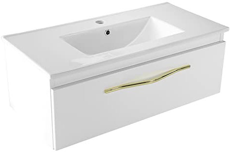 paplinskimoebel - Keramik Waschbecken mit Unterschrank 80 cm Breit Merida Sink, Waschtisch mit Unterschrank Hängend, Unterschrank Waschbecken, Waschbeckenunterschrank Weiss