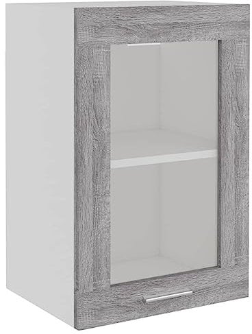 vidaXL Hängeschrank mit Glastür, Küchenschrank mit viel Stauraum, Wandmontage Einbauküche Schrank, Modern, Grau Sonoma Holzwerkstoff