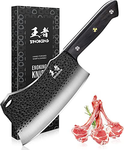 ENOKING Coltelli da Cucina Professionali, 17.8cm Affilato Mannaia Coltello da Cucina Cinese con Design Full Tang, Coltello da Cucina con Modello Damasco per Casa, Cucina o All’Aperto