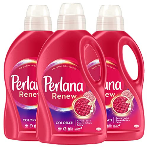 Perlana Renew - Detergente líquido de colores para lavadora y colada a mano - Neutrilzza malos olores en las telas - Renueva los colores - 3 botellas de 1,44 litros