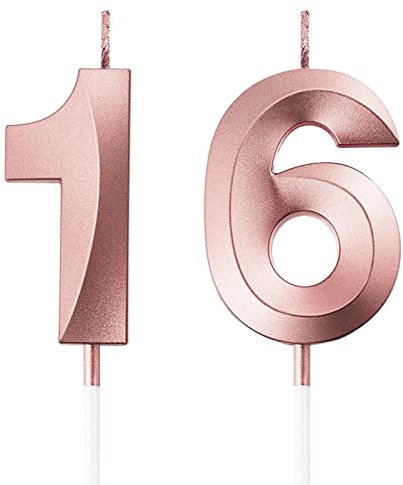 16th Birthday Candles, Fainca Number Candles, 5 cm Rose Gold Birthday Candle, for Birthday Candles for Cake, Anniversary, Milestone Age