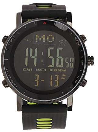 Fockety Outdoor-Sportuhr, Temperaturmesser, Elektronische Uhr, Zeitanzeige, 10 ATM, Wasserdicht Zum Angeln, Wandern (Schwarz Grün)