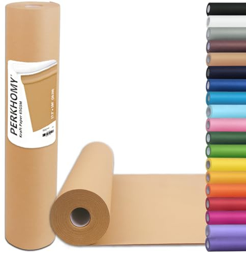 PerkHomy Brown Kraft Paper Roll (445mm x 30m) for Gift Wrapping Bulletin Board Craft Art Bouquet Flower Packing Moving Shipping Floor Covering Table 70GSM 50LB