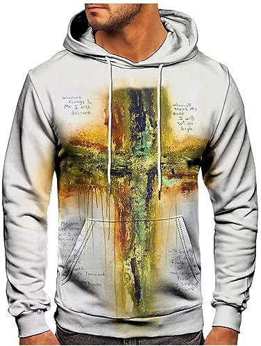 Rosennie Techwear Hoodie Hoddies/Pullies Herren Halloween Pullover Herren Hoodie Herren Schwarz S-6Xl Tie Dye Cross Druck Kordelzug Kapuzenpullover Mit Taschen Hoodie Herren (Weiß, 4XL)