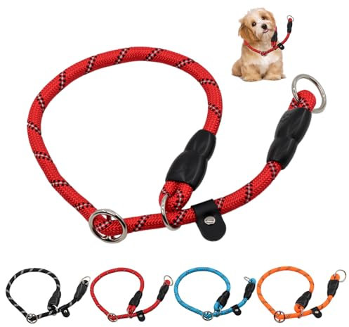 Dog Slip Collar with Reflective Strips, Slip Collar for Dogs Soft Adjustable Nylon Rope Collar No Pull for Pet Outdoor Walking Round Training Lead for Dogs Medium Small Puppy (M)