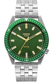 KOMONO Ray Ventura Estate Herren Quarzuhr in Silber Grün mit Edelstahlarmband