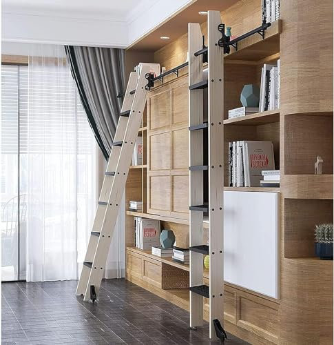 Rolling Library Ladder Hardware Kit - Sliding Library Ladder Round Tube Rails, Telescopic Mobile Ladder Track Kit, For Home/office/loft/bookcase, With Floor Rollers, Round Tube