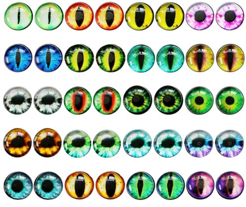 JTMKYO 40 Large Glass Artificial Eyes, Halloween Colorful Eye Patches, Clay Doll Fake Eyes, Gemstone Eye Patches for Handicrafts, Fake Eyes for Making Jewelry