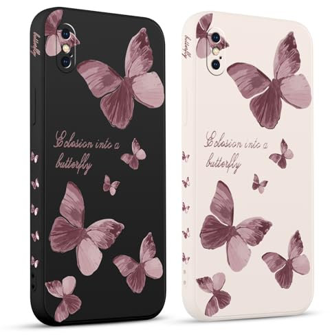 Pnakqil 2 stück Handyhülle für Apple iPhone X 5.8,Hülle Blitz Schmetterling Bemaltes Muster süß Aesthetic Schön Mädchen Kameraschutz Stoßfeste Case Silikon Schutzhülle Tasche