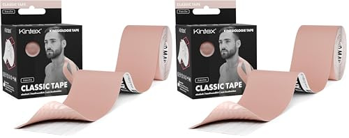 Kintex Kinesiologie-Tape Classic - selbstklebend, elastisch, wasserfest und antiallergisch - Sport- und Kinesiotape zum Einsatz bei Sportverletzungen - Beige - 5 cm x 5 m (Packung mit 2)