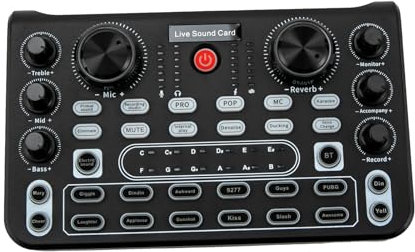 HarBin-Star Live-Soundkarte und Audio-Interface mit DJ-Mixer-Effekten, Bluetooth Stereo Audio Mixer, für Computer, Mobiltelefon, Tablet PC, Audio Mixer