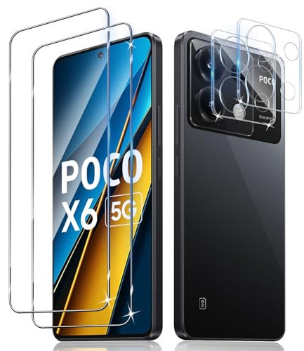 Liilaa Protector de Pantalla para Xiaomi Poco X6 5G, 2 Piezas Cristal Templado y 2 Piezas Protector de Lente de Cámara, Anti Arañazos Dureza 9H Vidrio Templado