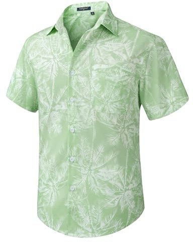 Enlision Hawaiian Shirt for Men Funky Short Sleeve Casual Button Down Summer Aloha Hawaii Shirt Beach Surf Holiday Flowers Palm Tree Print Shirts Unisex Sage Green 3XL