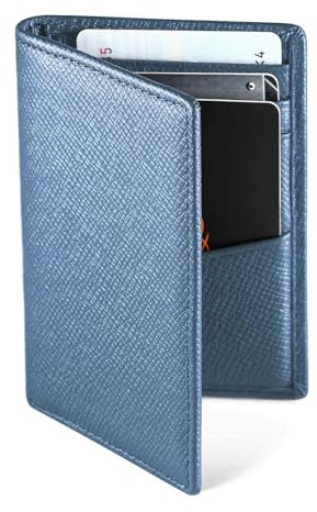 WeValley Porte Cartes de Crédit, RFID Blocage, Bifold Portefeuille Homme Cuir Véritable, Rangement Carte de Crédit et Billets (Bleu pâle)