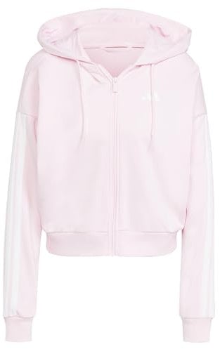 adidas Donna Essentials 3-Stripes French Terry Full Zip Hoodie, Clear Pink/White, M