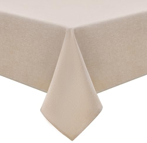 Homaxy Linen Table Cloth Wipe Clean 140x240 cm, Wipeable Water Resistant Rectangular Tablecloth, Fabric Washable Dining Table Cover for Kitchen Indoor Outdoor, Linen