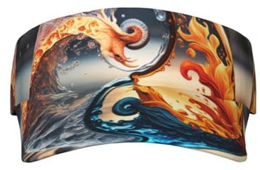 Yin Yang Fire Water Animal Party Cappellino con Visiera per Protezione Solare Stampata, Cappelli con Visiera Parasole Regolabili per Donna Uomo Tappi Superiori Vuoti per Baseball