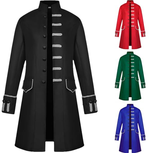 OPAEHJF Manteau gothique Steampunk médiéval pour homme – Costume d'uniforme à simple boutonnage – Manteau d'automne décontracté pour fête d'Halloween (noir, taille 2XL)