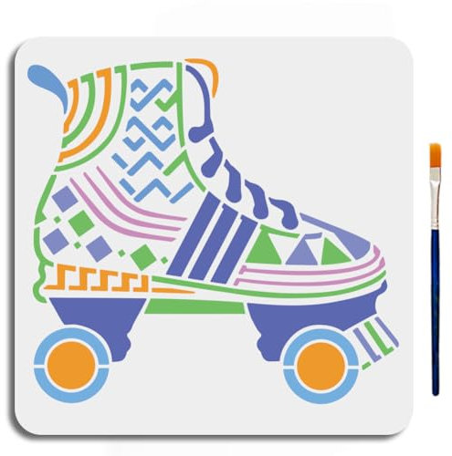 MAYJOYDIY Rollschuh Malschablone 30x30cm Wiederverwendbare Rollschuh Vorlage Geometrisches Muster Schuhe PET Ausgehöhlte Zeichenschablone Zum Malen Auf Holz Wänden Stoffen Heimdekoration