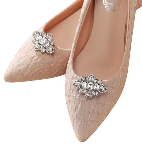 Ever Faith Clip per Scarpe con Strass per décolleté in Cristallo, Stile Vintage, Decorazione per Scarpe, Accessori per 2 Pezzi, Colore Argento Anticato, Cristallo