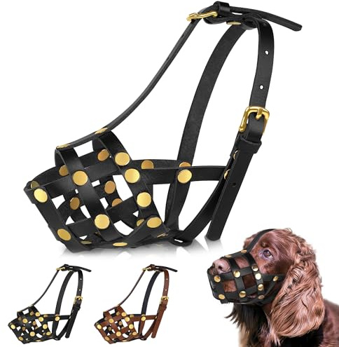 OOPSDOGGY Cocker Spaniel Hundemaulkorb für kleine Hunde – Leder, atmungsaktiv, sicherer Korbmaulkorb für kleine, mittelgroße Rassen, verhindert Beißen, kein Kauen, verstellbar (schwarz)