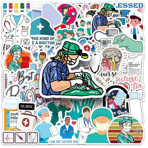 50 Pcs Doctor Vinyl Stickers,Medical Equipment Graffiti Stickers,Vinyl Waterproof Sticker for Kids Teens Girls,for Phone Laptop Bottles Skateboard Computer Phone Luggage Guitar Gifts Sticker